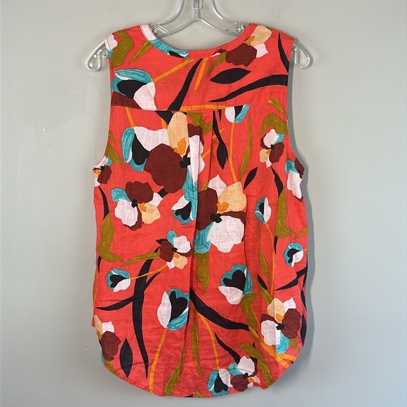 Sigrid Olsen Floral Linen Orange Sleeveless Top Size L Button Down - Picture 2 of 12